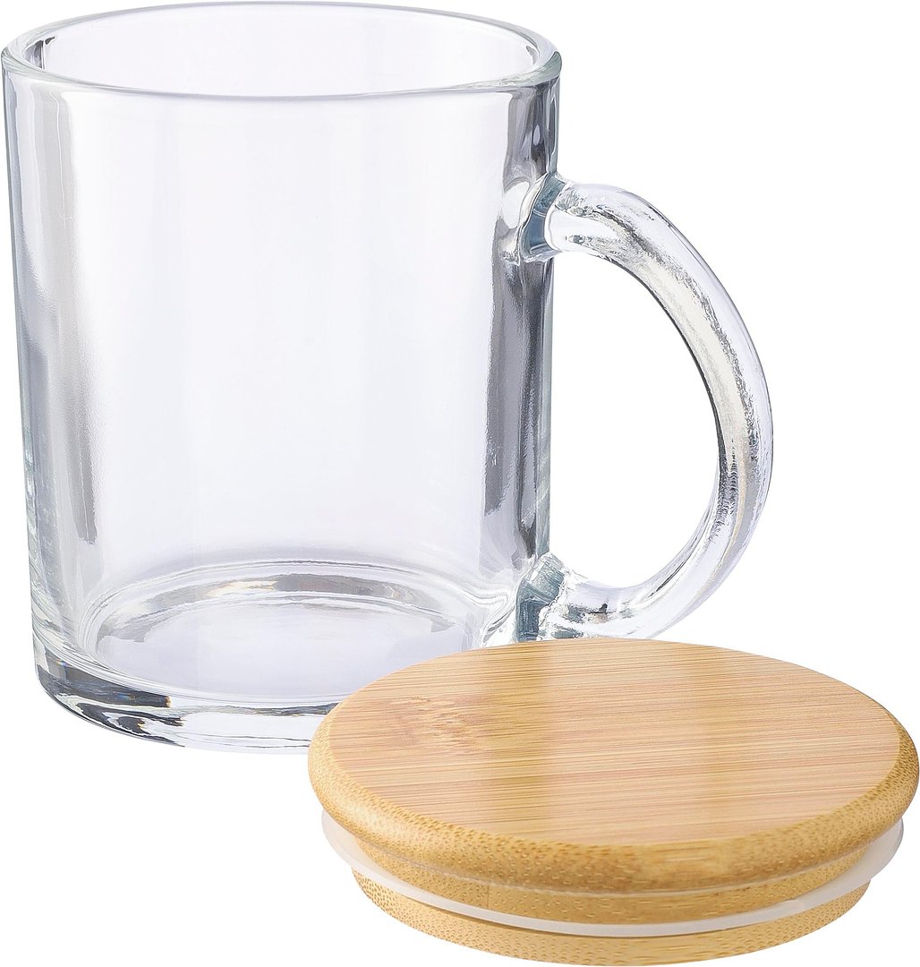 Trinkbecher Raza | Recyceltes Glas | Bambusdeckel | 300 ml