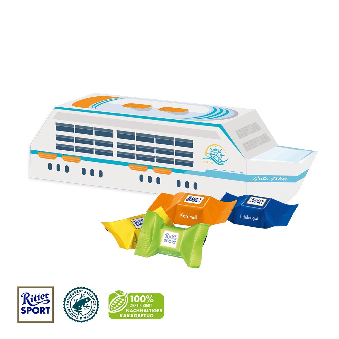 3D Präsent "Schiff" mit Ritter SPORT Schokowürfel