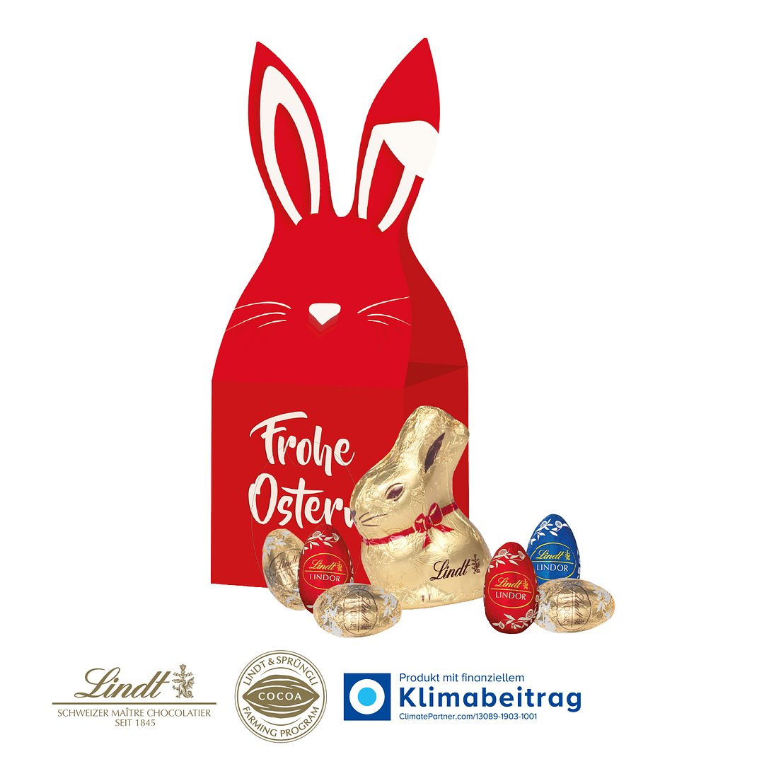 3D Präsent „Häschen“ mit Lindt Eier und Goldhase