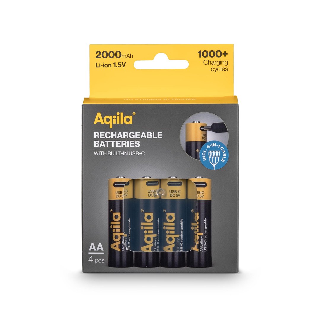 wiederaufladbare USB-C-Batterien AA 2000 mAh, 4er-Pack Lorioli
