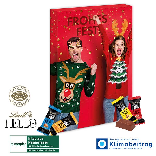 Adventskalender Lindt „HELLO“ Mini Stick Mix, Inlay aus Papierfaser