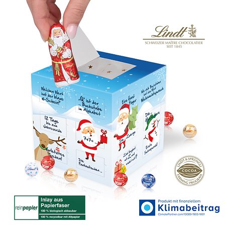 Adventskalender Lindt „Cube“ Organic mit Weihnachtsmann