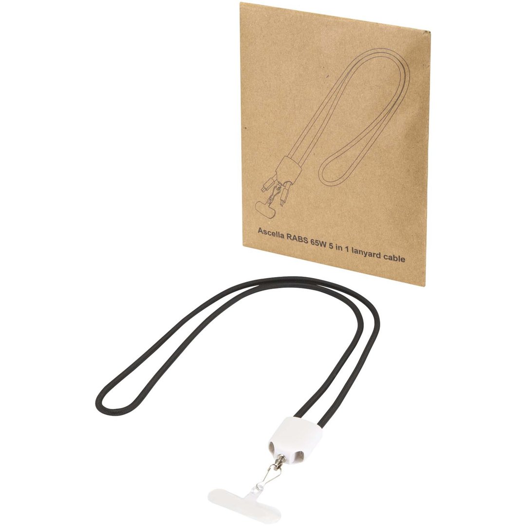 65 W 5-in-1-Ladekabel mit Lanyard aus recyceltem Kunststoff - Doldi