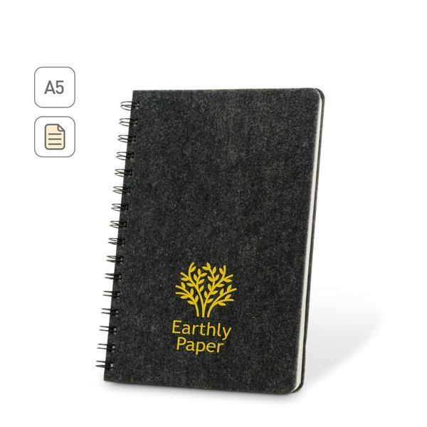 A5-Ringbuch mit flexiblem Einband aus recyceltem Filz (100% rPET) mit linierten Seiten Ittanin