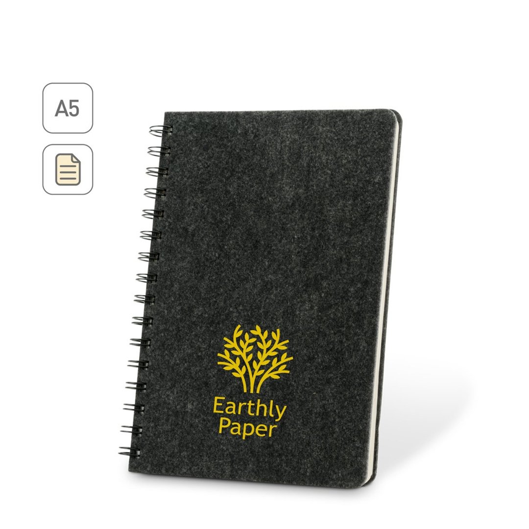 A5-Ringbuch mit flexiblem Einband aus recyceltem Filz (100% rPET) mit linierten Seiten Ittanin