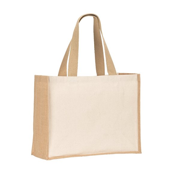 Tasche aus Canvas (320 g/m²), mit Boden und Seiten aus laminierter Jute (350 g/m²) in Naturtönen Annani