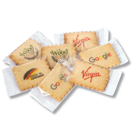 4-farbiger bedruckter Butterkeks – Individuell mit deinem Logo, aromaversiegelt in Klarsichtfolie
