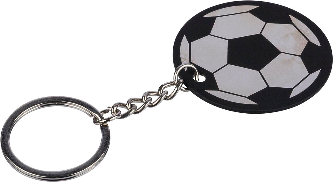 Schlüsselanhänger in Form eines Fussballs aus recyceltem Edelstahl von Corinetold