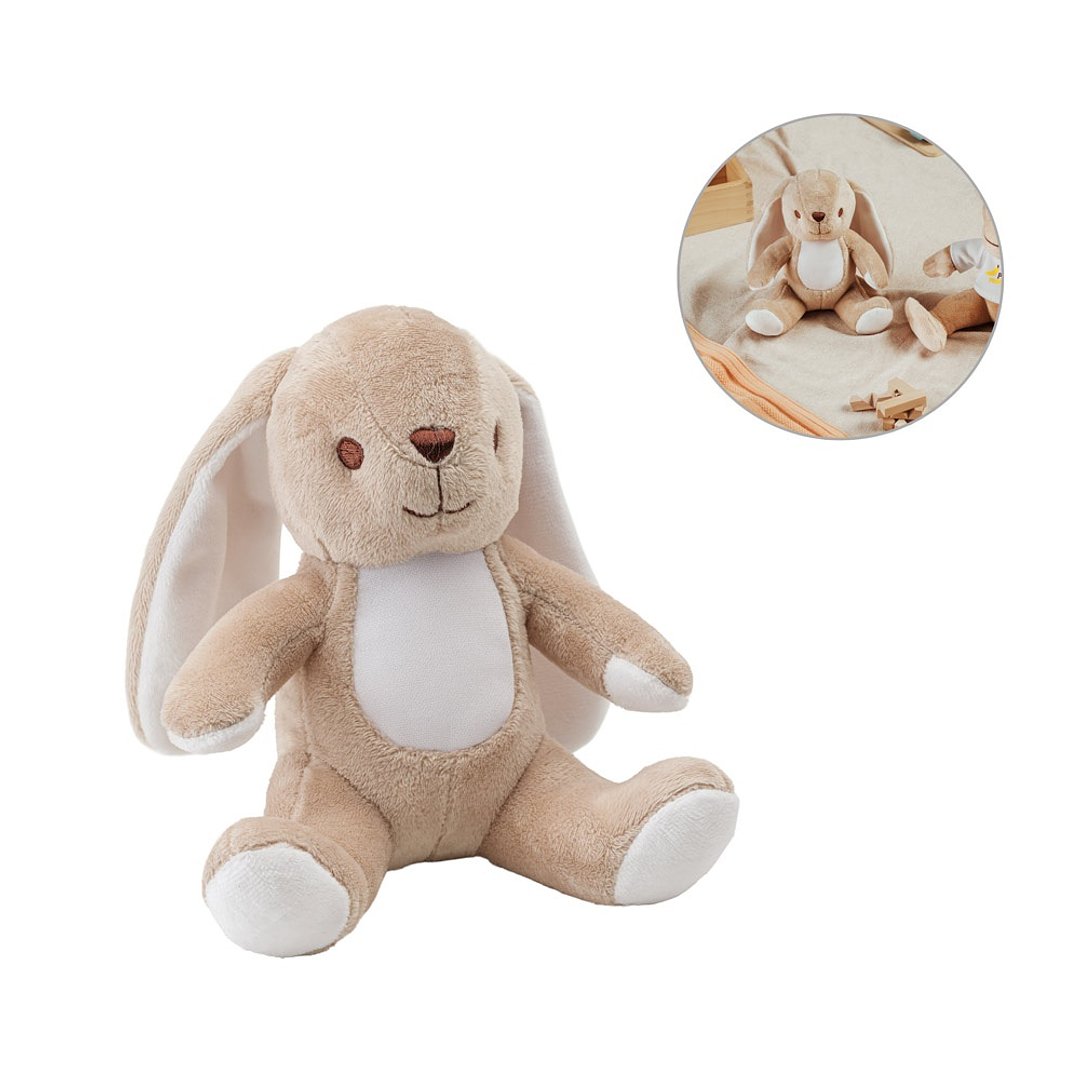 Plüschtier aus Polyester in Form eines Hasen, mit Stoff, der sich zur Personalisierung eignet Duregi