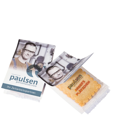 Bedruckter Butterkeks mit Faltkarte