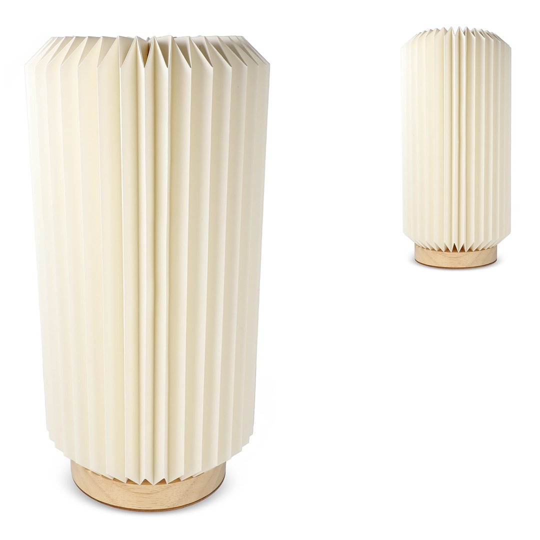 faltbare Papier-LED-Lampe Aurora Tall auf Holzsockel, 32cm Bigelien