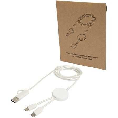 150 cm 5-in-1 Kabel aus recyceltem Kunststoff für Datenübertragung und 27W Schnellladung - Rainas