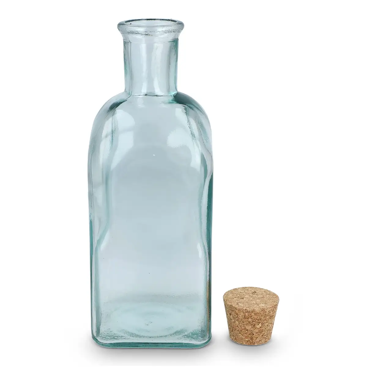 Square Recycelte Glaswasserflasche ReuuZ mit Korkverschluss 500ml Giannele