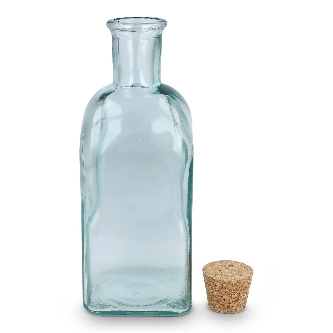 Square Recycelte Glaswasserflasche ReuuZ mit Korkverschluss 500ml Giannele