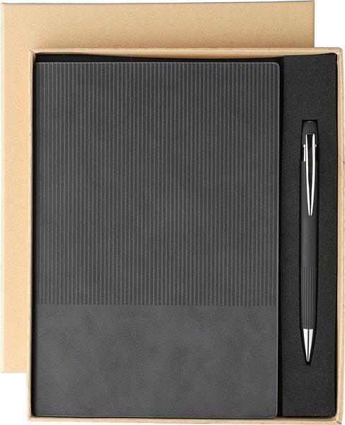 Recyceltes PU-Notizbuch (A5) und Kugelschreiber-Set Ramudolf
