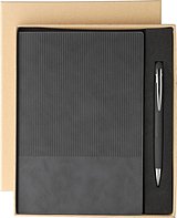 Recyceltes PU-Notizbuch (A5) und Kugelschreiber-Set Ramudolf