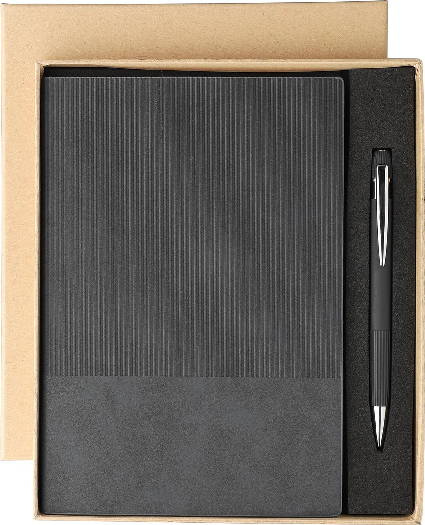 Recyceltes PU-Notizbuch (A5) und Kugelschreiber-Set Ramudolf