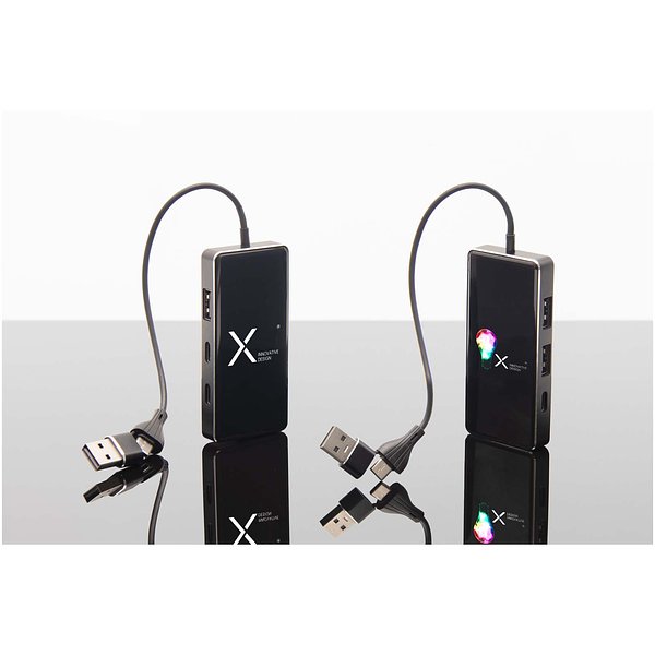 8-in-1 USB-Hub mit dualem Eingang und 6 Ports und Leuchtlogo - Oldina