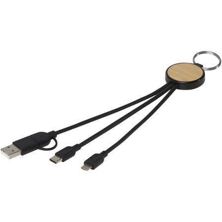 6-in-1 Ladekabel mit Schlüsselring aus recyceltem Kunststoff und Bambus - Griori