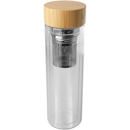 400 ml Flasche aus Borosilikatglas mit Infuser und Bambusdeckel - Gritat