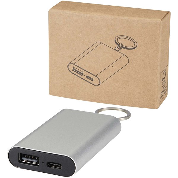 2000 mAh Powerbank aus recyceltem Aluminium mit Schlüsselanhänger - Ferg