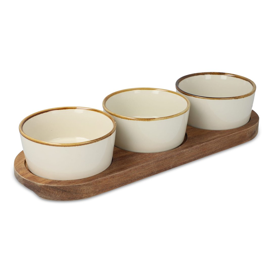 Holzständer mit 3 runden Keramikschalen Giamina