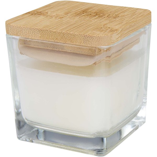Quadratische Glaskerze mit Bambusdeckel - Badi