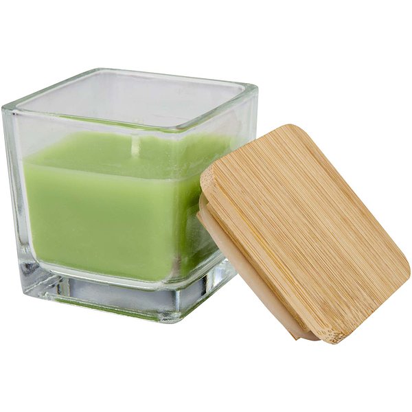 Quadratische Glaskerze mit Bambusdeckel - Badi