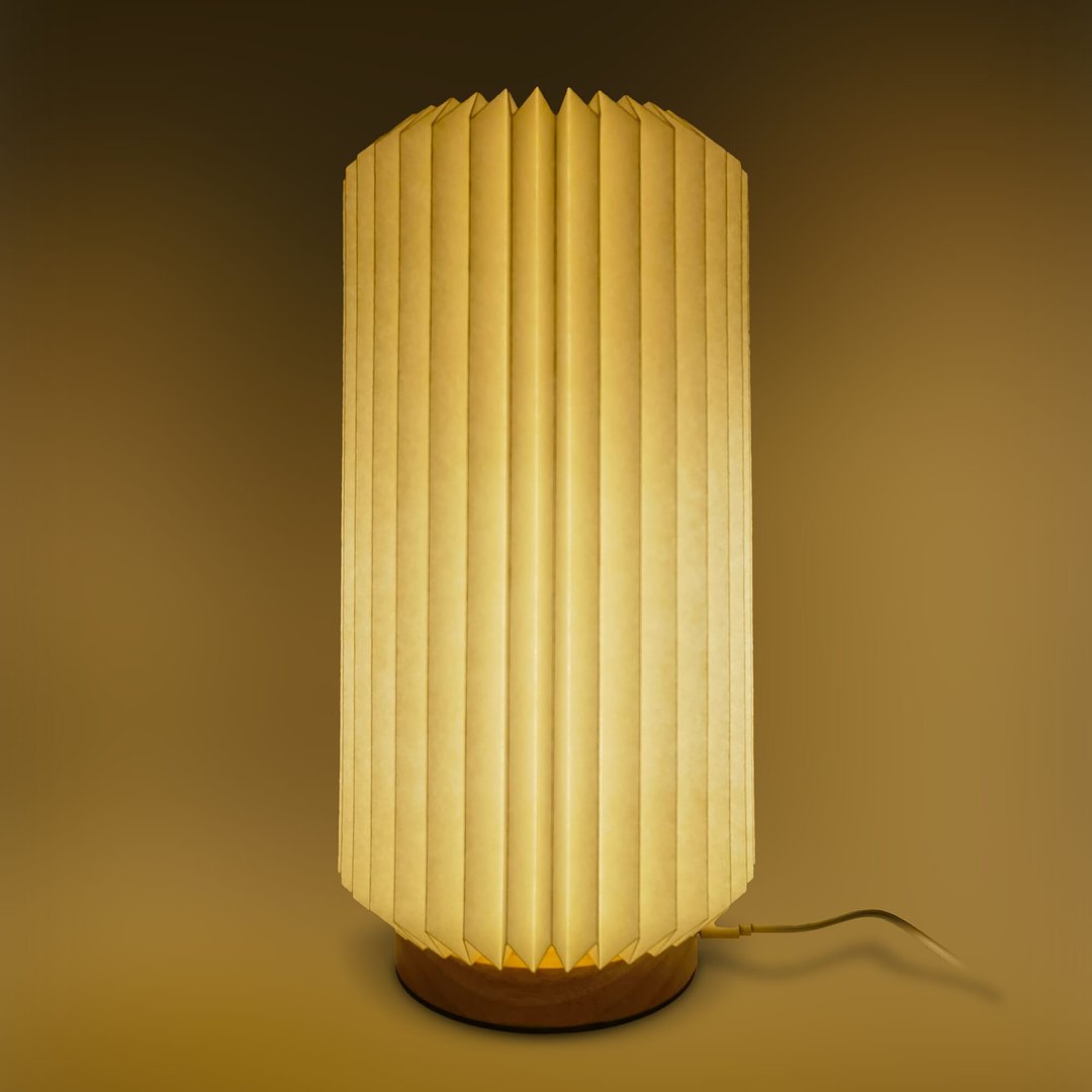 faltbare Papier-LED-Lampe Aurora Tall auf Holzsockel, 32cm Bigelien