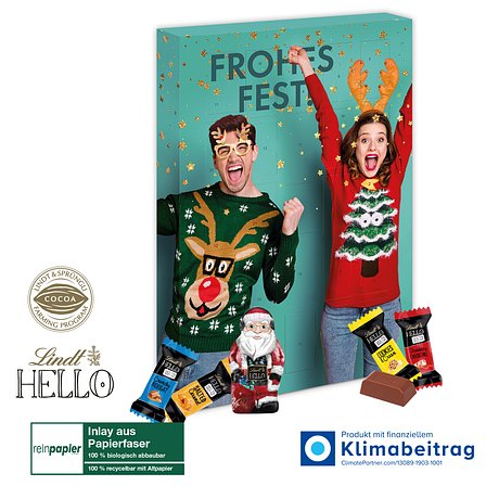 Adventskalender Lindt „HELLO“ Mini Stick Mix mit Santa, Inlay aus Papierfaser