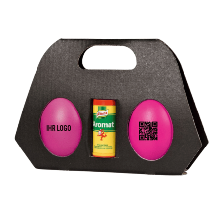 Logo-Eier im praktischen 2er Karton mit Aromat