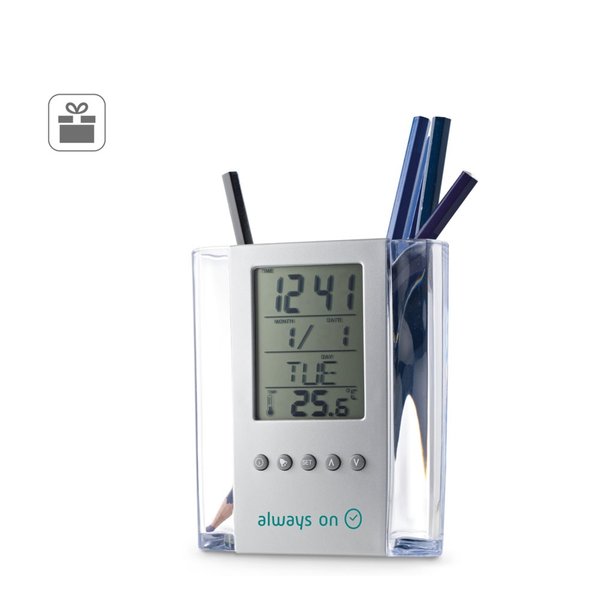 Kugelschreiberbehälter mit Digitaluhr Nelvin