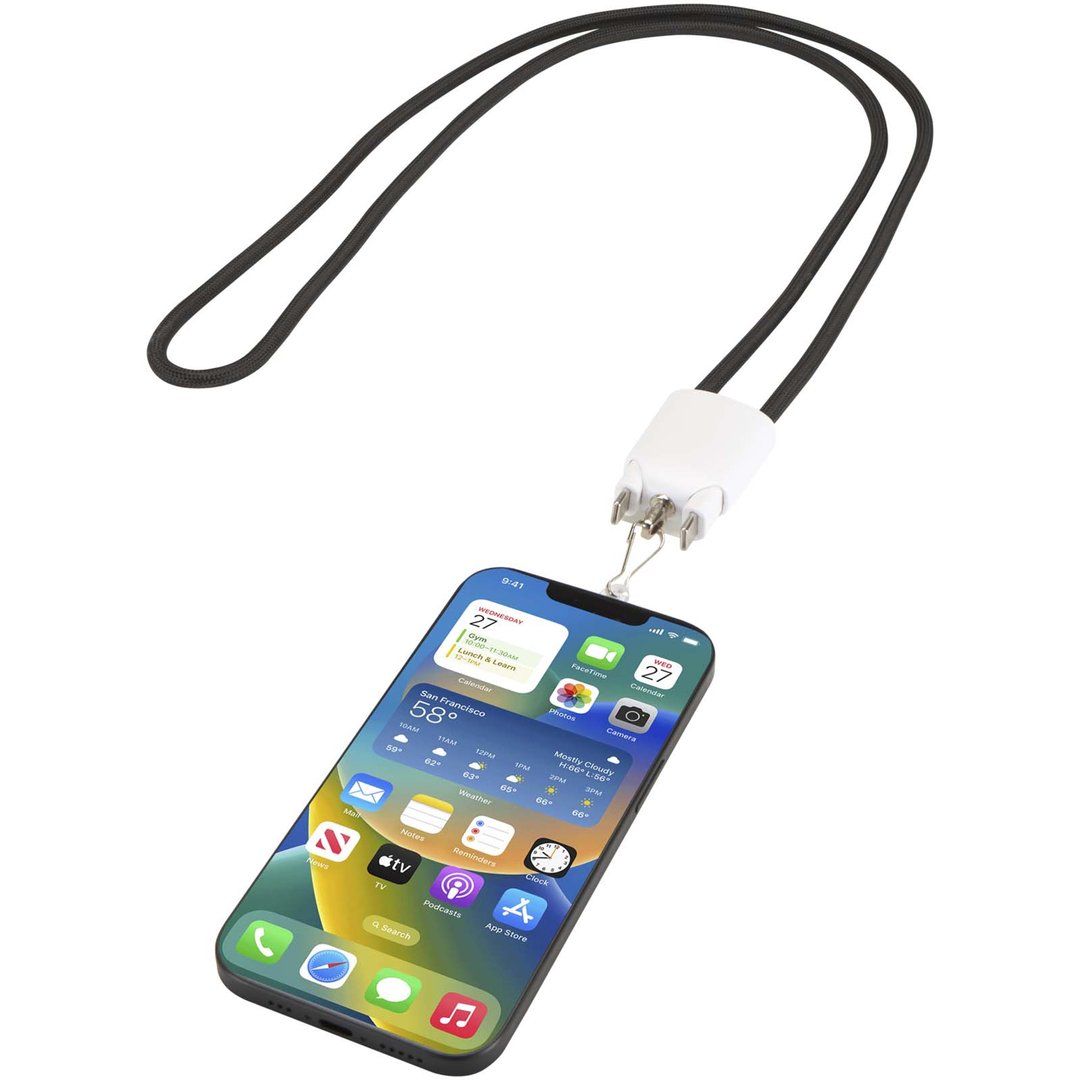 65 W 5-in-1-Ladekabel mit Lanyard aus recyceltem Kunststoff - Doldi