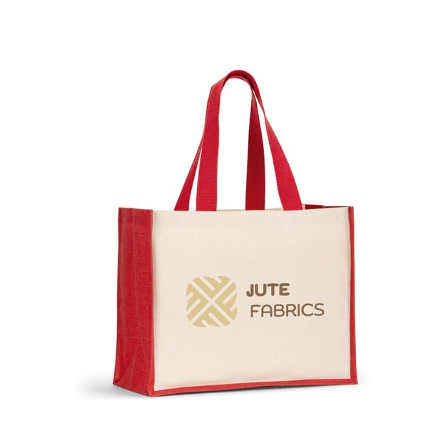 Tasche aus Canvas (320 g/m²), mit Boden und Seiten aus farbig laminierter Jute (350 g/m²) Ylannatrg