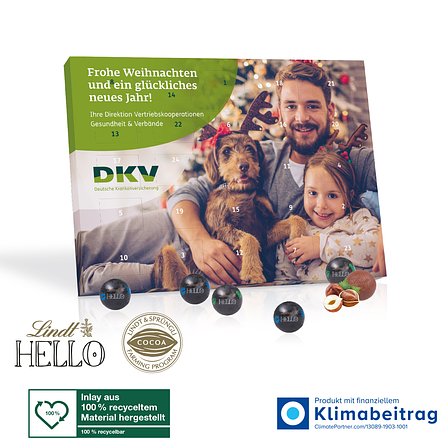 Tisch-Adventskalender Lindt „HELLO“, Inlay aus 100% recyceltem Material