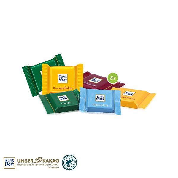 Ritter SPORT Schokotäfelchen in Präsentbox auf Graspapier