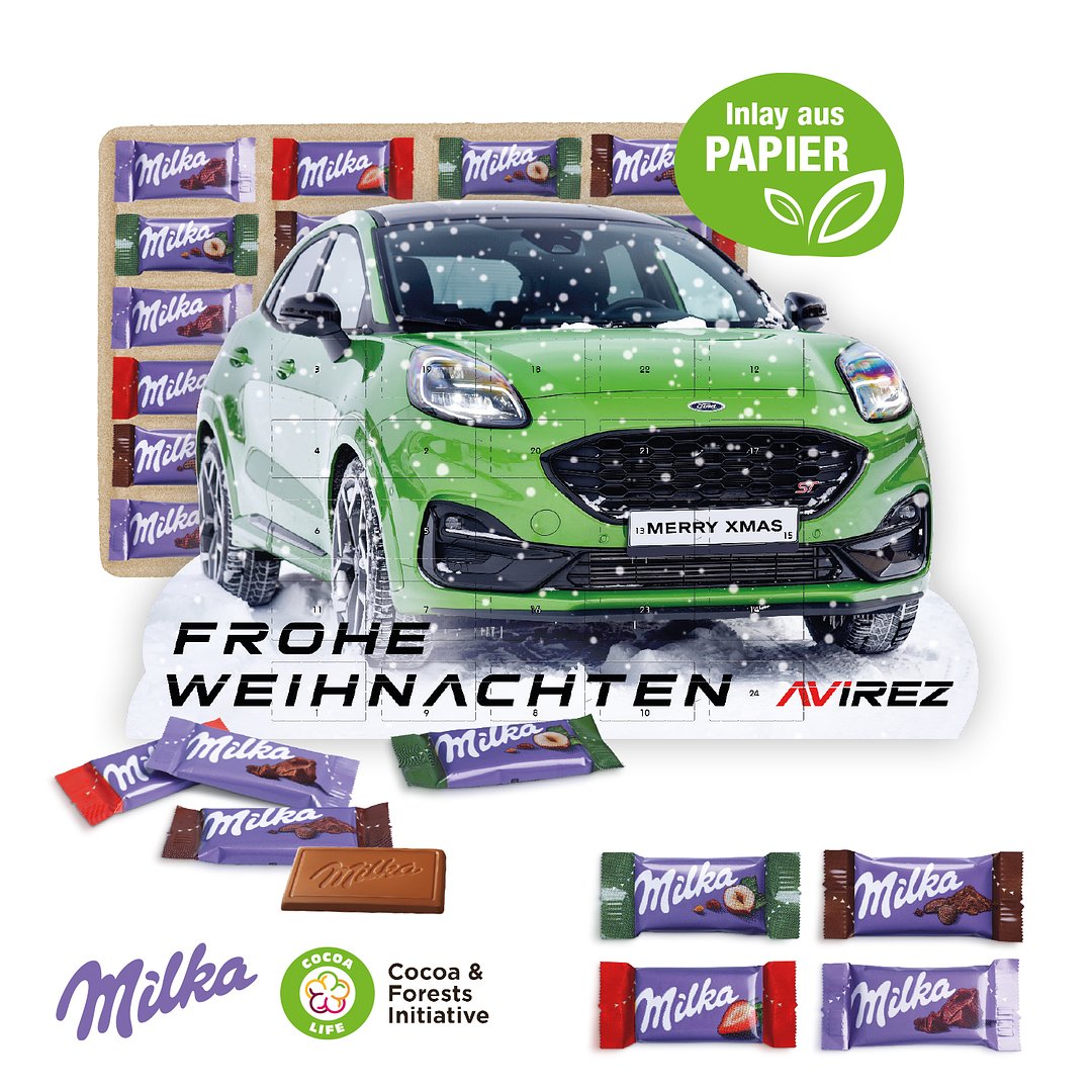 Adventskalender "individuelle Kalenderform" mit Milka Schokolade
