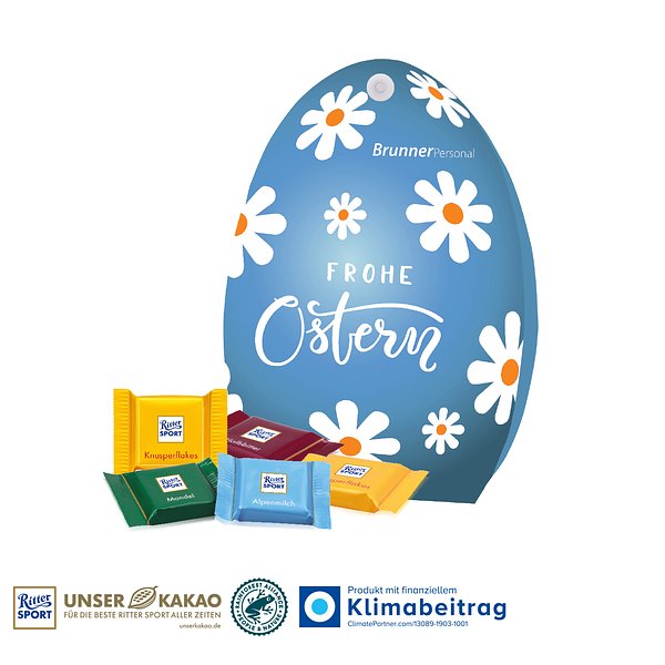 Werbe-Osterei mit Ritter SPORT Schokotäfelchen
