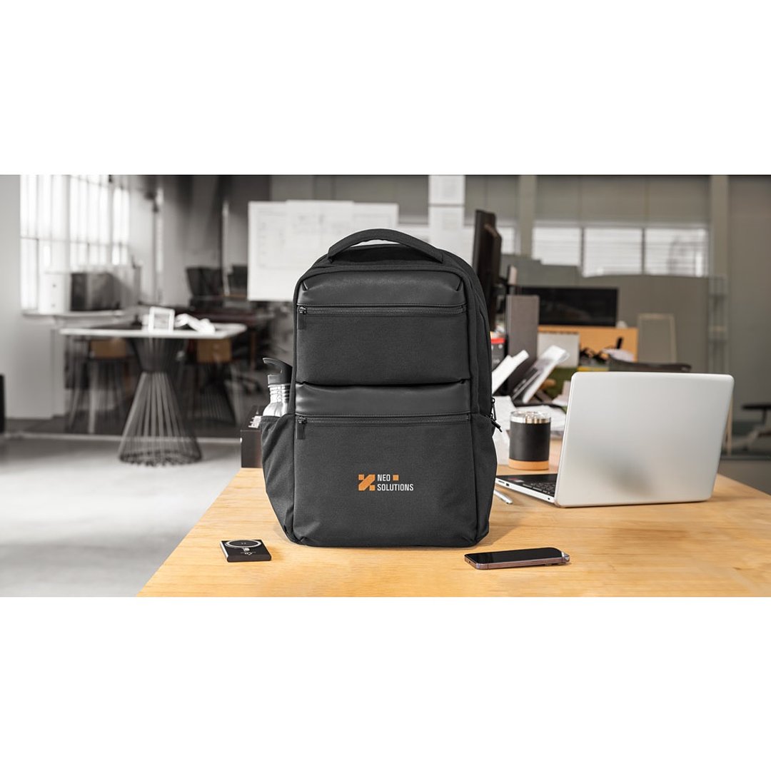 Wasserabweisender Rucksack aus recyceltem Twill mit zwei grossen Fronttaschen, 17 Zoll Leycili