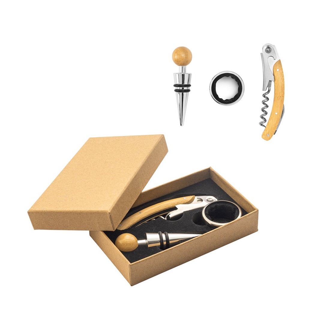 Weinset aus Bambus und Edelstahl Friner