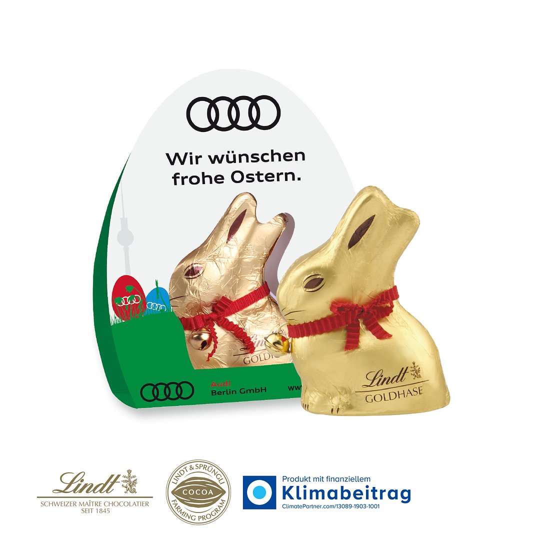 Werbe-Aufsteller „Lindt Goldhase“ mit Glöckchen, 50 g