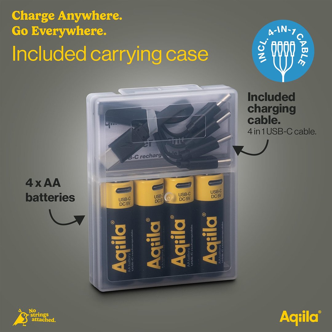 wiederaufladbare USB-C-Batterien AA 2000 mAh, 4er-Pack Lorioli