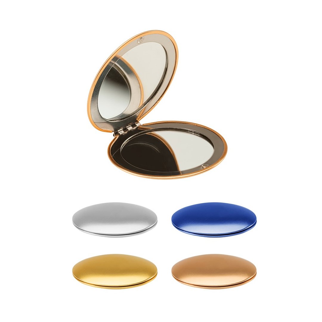 Runder doppelseitiger Aluminiumspiegel mit Magnetverschluss Alitannan