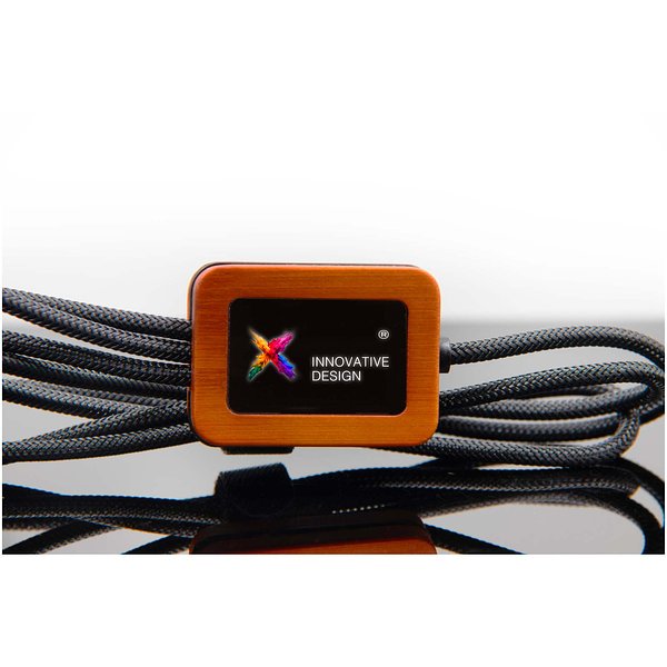 5-in-1 Ladekabel aus rPET in quadratischem Bambusgehäuse mit Leuchtlogo - Walun