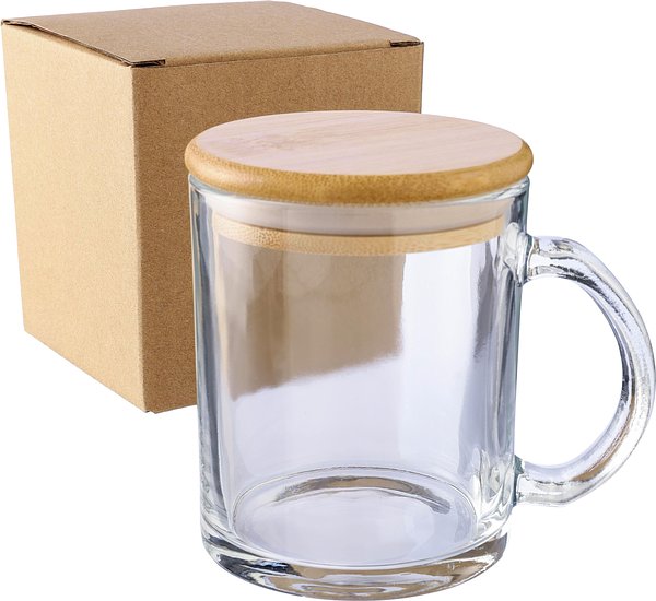 Trinkbecher Raza | Recyceltes Glas | Bambusdeckel | 300 ml