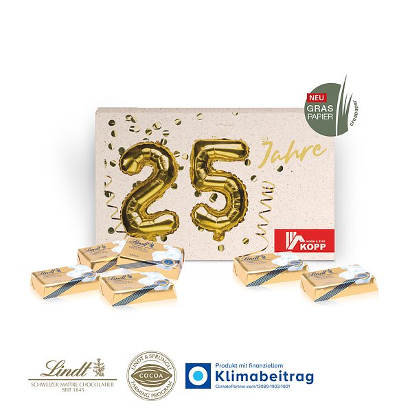 Präsentbox Business mit Lindt Schokotäfelchen auf GRASPAPIER