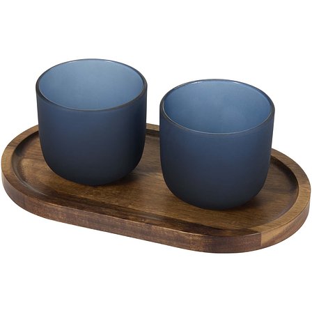 Set aus Holztablett und Glastassen - Wali