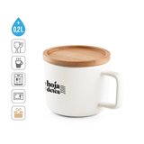 Tasse aus Keramik 250ml mit Deckel aus Bambus, der als Untersetzer dient Rendin