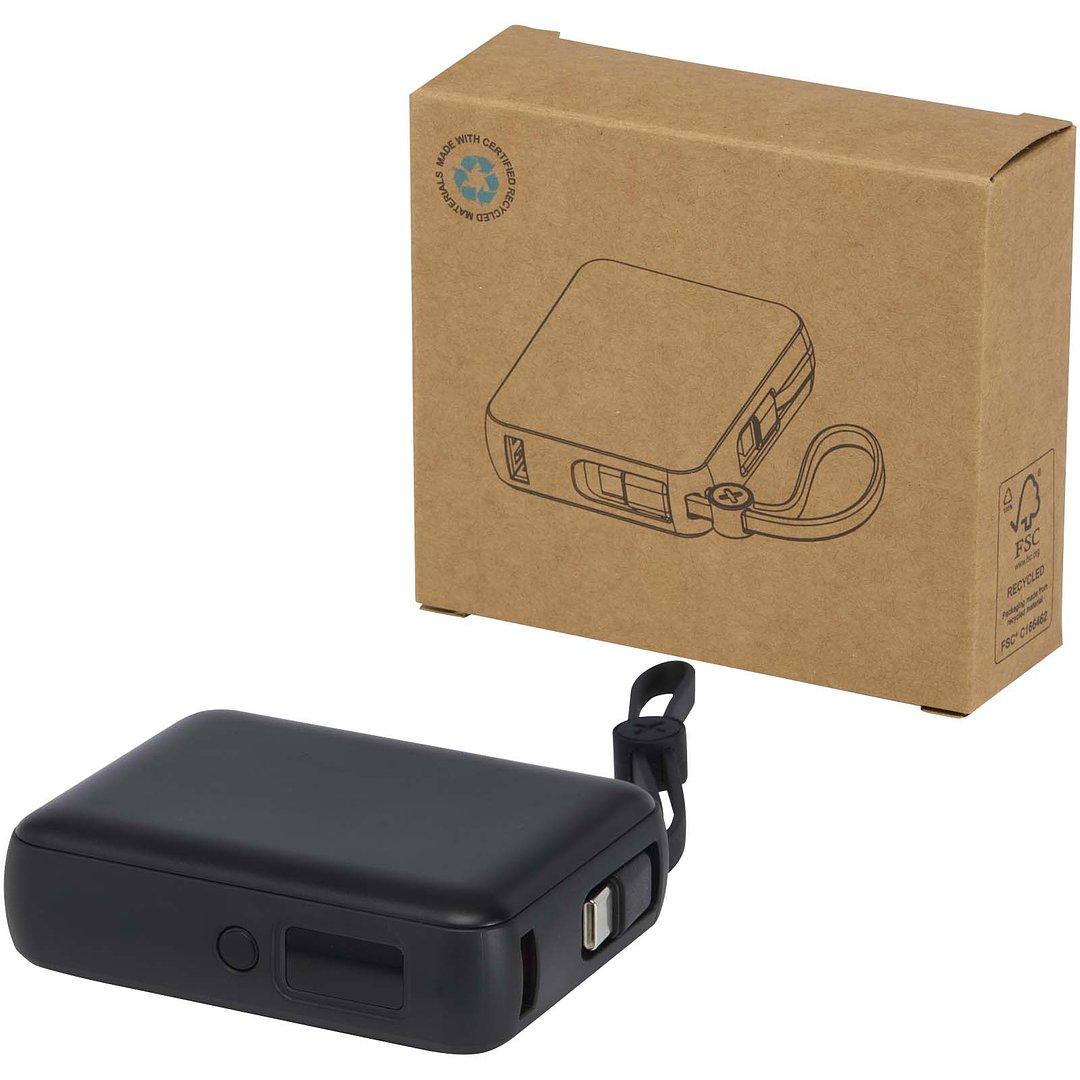 35 W 10.000 mAh Tablet Powerbank mit integriertem Typ-C-Kabel aus recyceltem Kunststoff - Ylanin