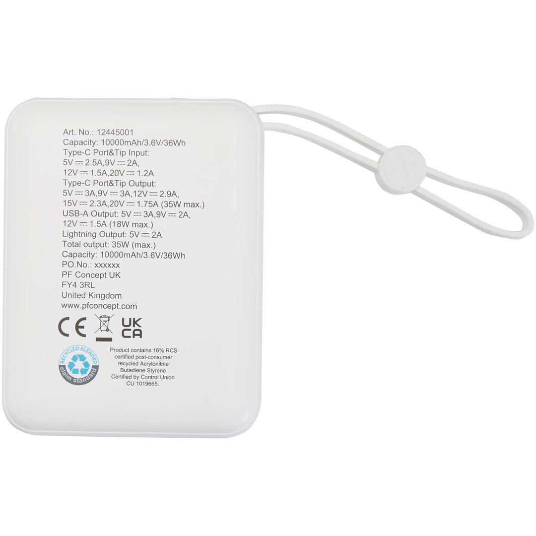 35 W 10.000 mAh Tablet Powerbank mit integriertem Typ-C-Kabel aus recyceltem Kunststoff - Ylanin